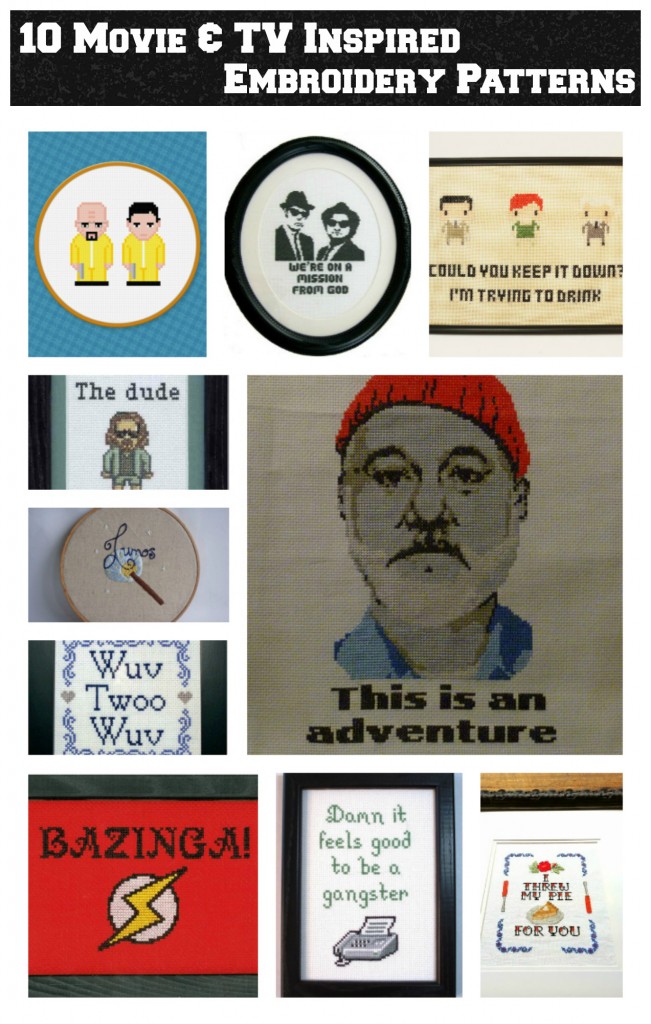 10 embroidery patterns inspired by movies and tv